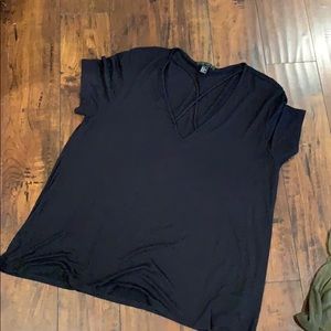 BLACK Criss Cross neckline swing top